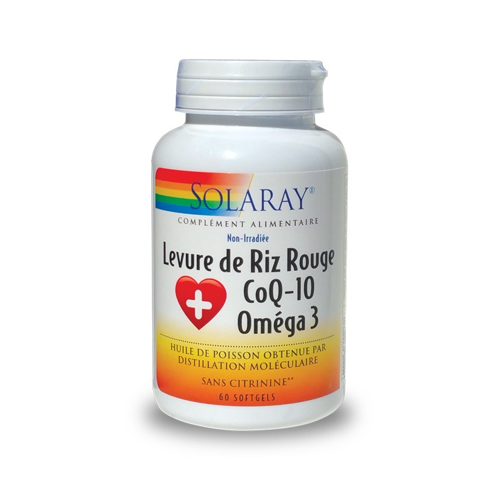 Levure De Riz Rouge + CoQ10 + Oméga 3 60 Softgels SOLARAY