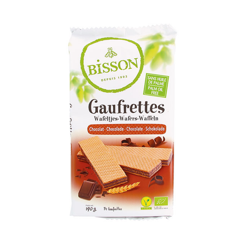 Fines gaufrettes au chocolat bio sans huile de palme ni lactose