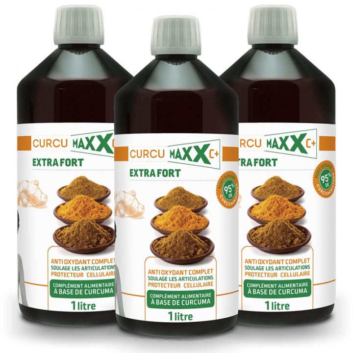 Cure 3 mois Curcumaxx C+ Extra fort - Solution buvable - Lot de 3 x 1L