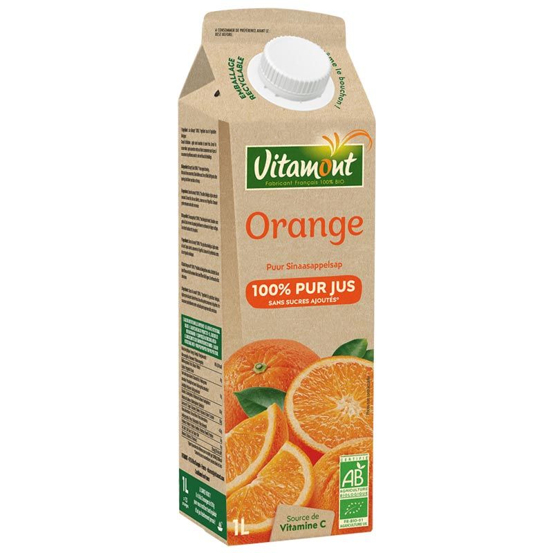 Pur jus d'orange pulpée bio 1L - Briques 1L - Vitamont