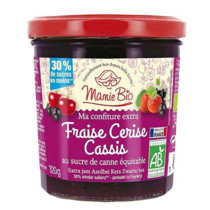 Confiture bio extra - Fraise, cerise, cassis - 320g