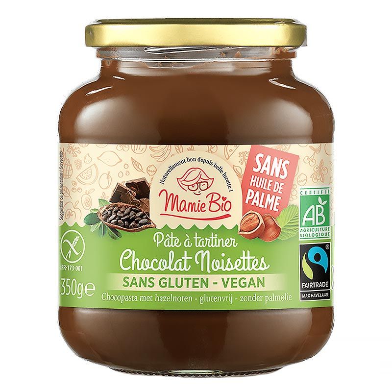 Pâte à tartiner noisettes-chocolat noir sans sucre ajouté