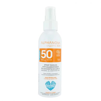 Spray solaire SPF 50 hypoallergénique et bio - Spécial famille - 150 g