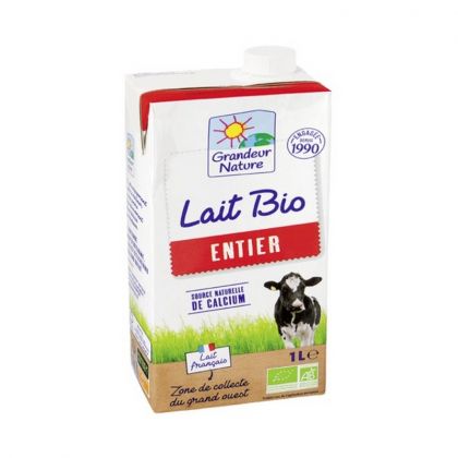Lait de vache entier UHT bio - Brique de 1L