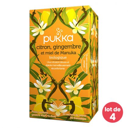 Infusion bio - Citron gingembre et miel de Manuka - Lot de 4 boites de 20 sachets