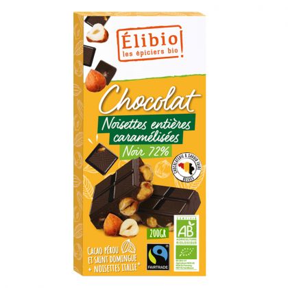 Chocolat noir bio aux noisettes entières - 72% de cacao - 200g