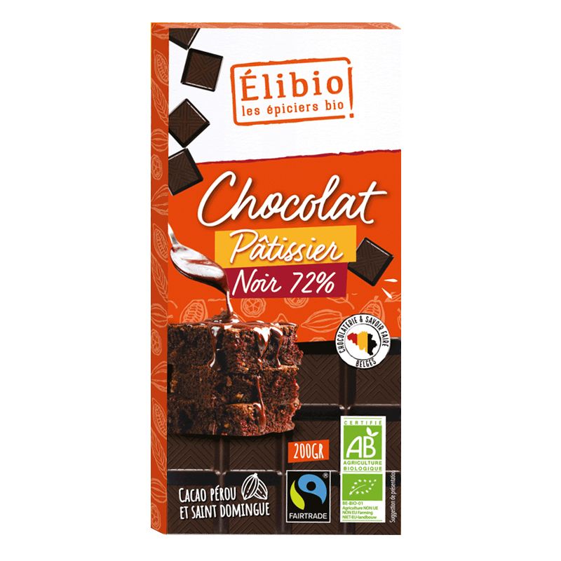 Chocolat noir bio spécial dessert - 72% de cacao - 200g, Elibio