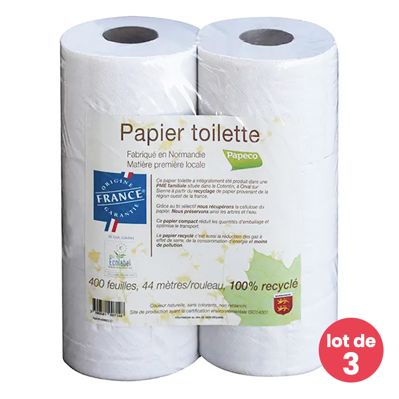Papier toilette 100% recyclé - Lot de 18 rouleaux, Papeco