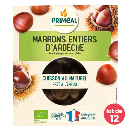 Marrons entiers Ardèche cuits - Lot de 12 x 200g