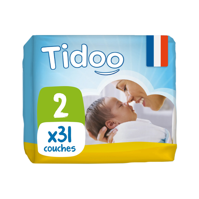 Couches écologiques - Taille 2 - 3/6 kg - Pack de 31, Tidoo