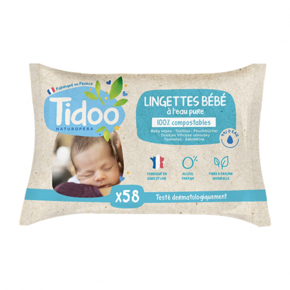 Lingettes Bébé Sans Parfum 100% Compostables. Lot 3x58 lingettes - Tidoo