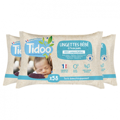 Lingettes compostables à l'eau pure - Lot de 3 packs de 58