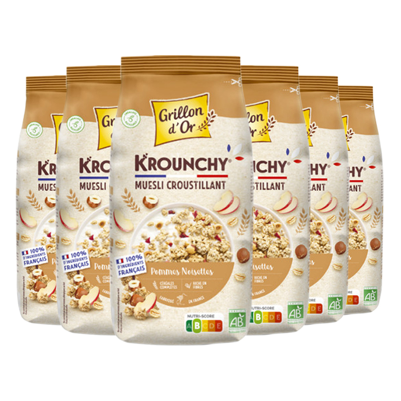 Krounchy bio aux pommes et noisettes - Lot de 6x450g, Grillon d'Or