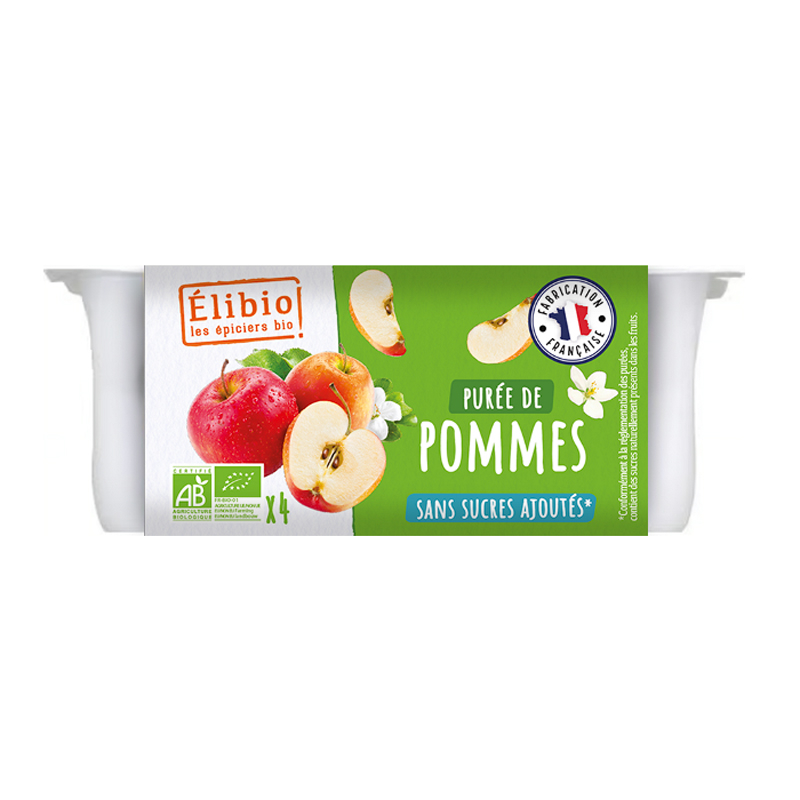 Purée de pomme bio sans sucres ajoutés - Coupelles 4x95g