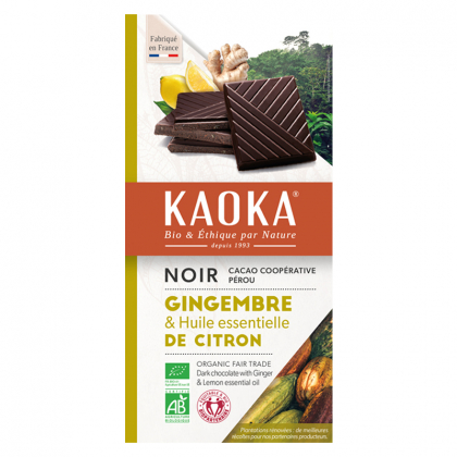 Chocolat noir 58% au citron et gingembre - 100g