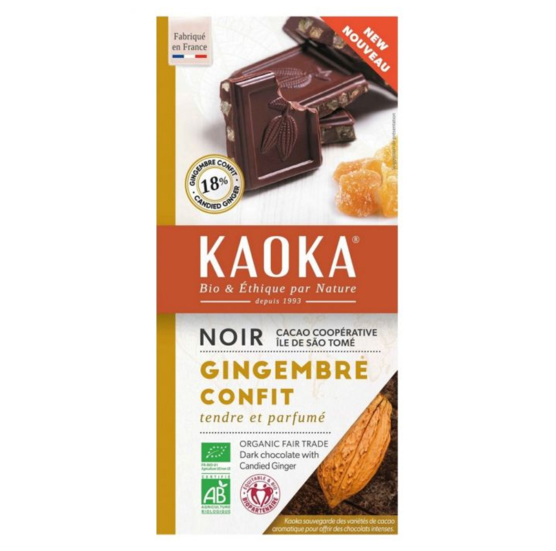 Chocolat noir gingembre confit 66% - 180g, Kaoka