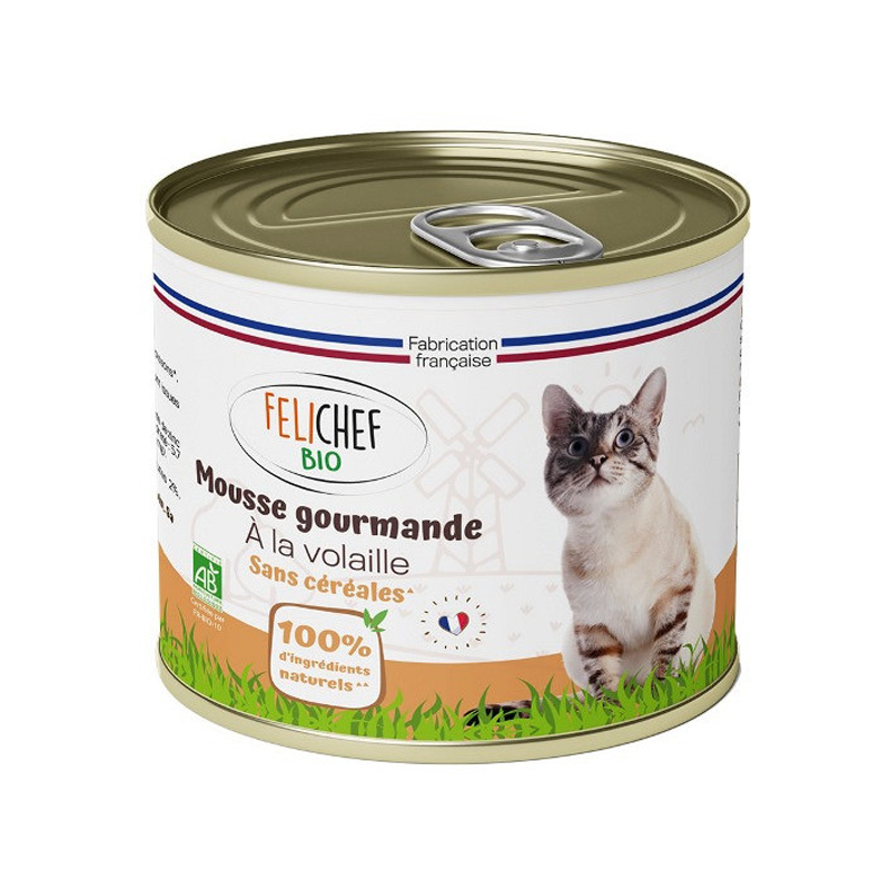 Mousse gourmande bio pour chat à la volaille - 200g, Félichef