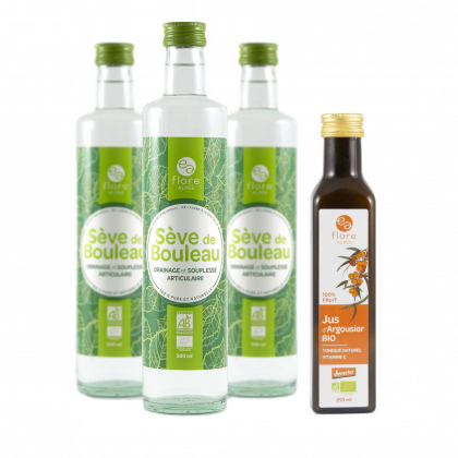 Pack cure complète - 3 sèves de bouleau 100% pure et 1 jus d'argousier