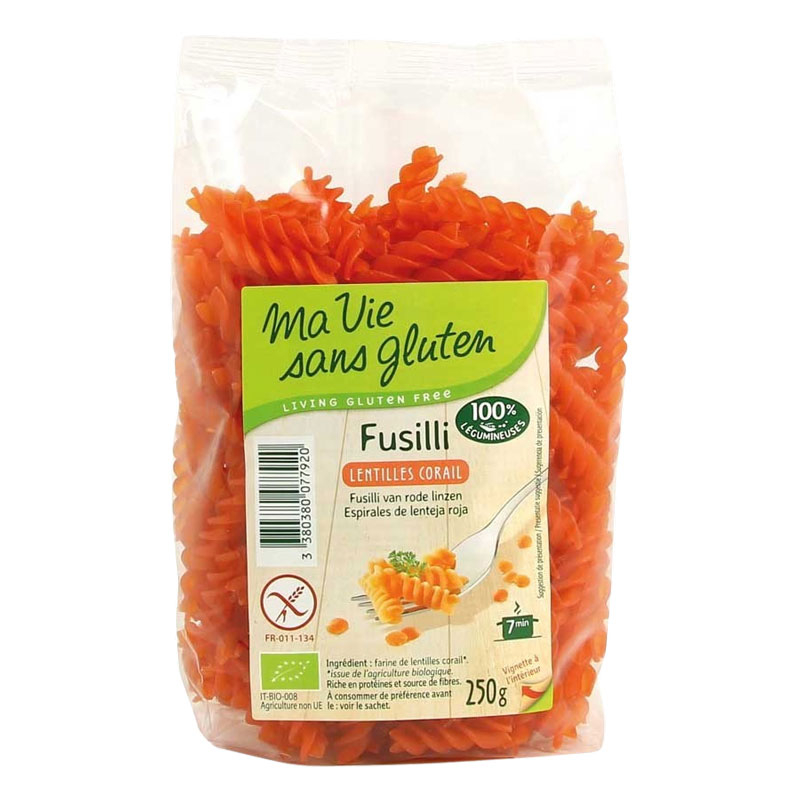 Fusilli lentilles corail sans gluten - 250g