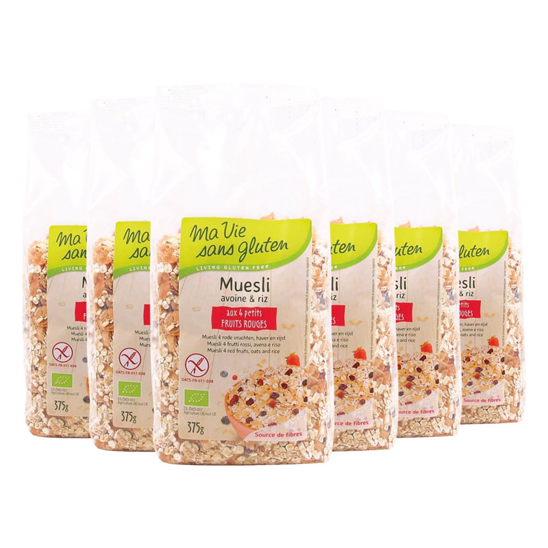 Muesli sans gluten - Fruits rouges, avoine & riz - Lot de 6x375g