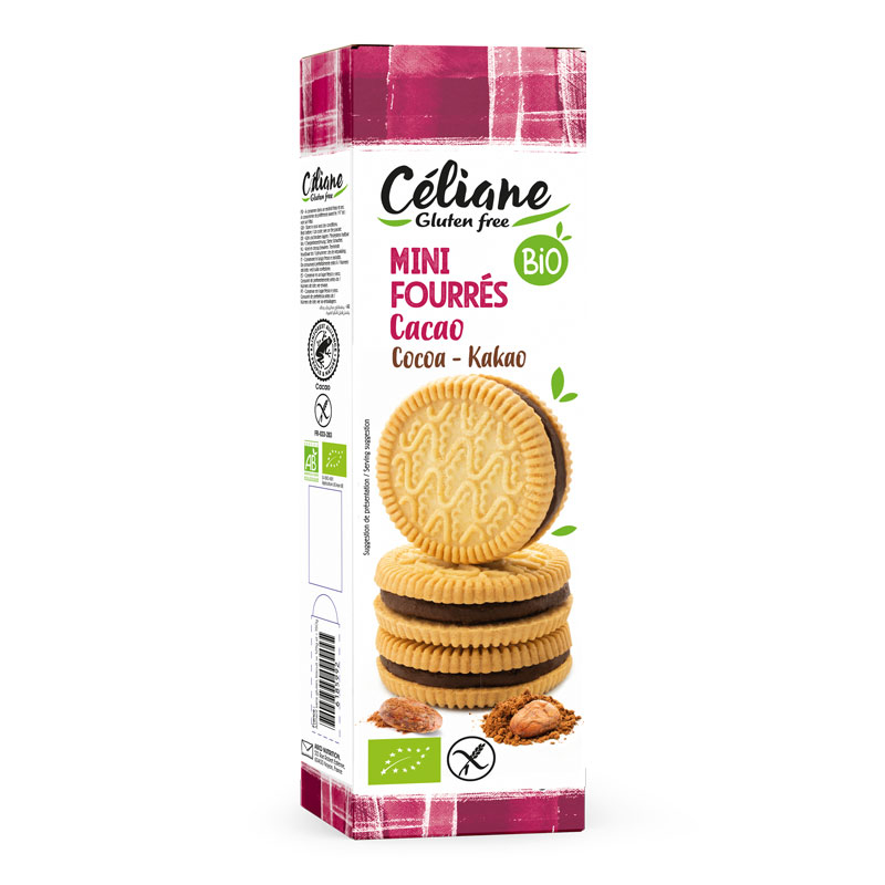 Mini biscuits fourrés au cacao bio sans gluten - 125g