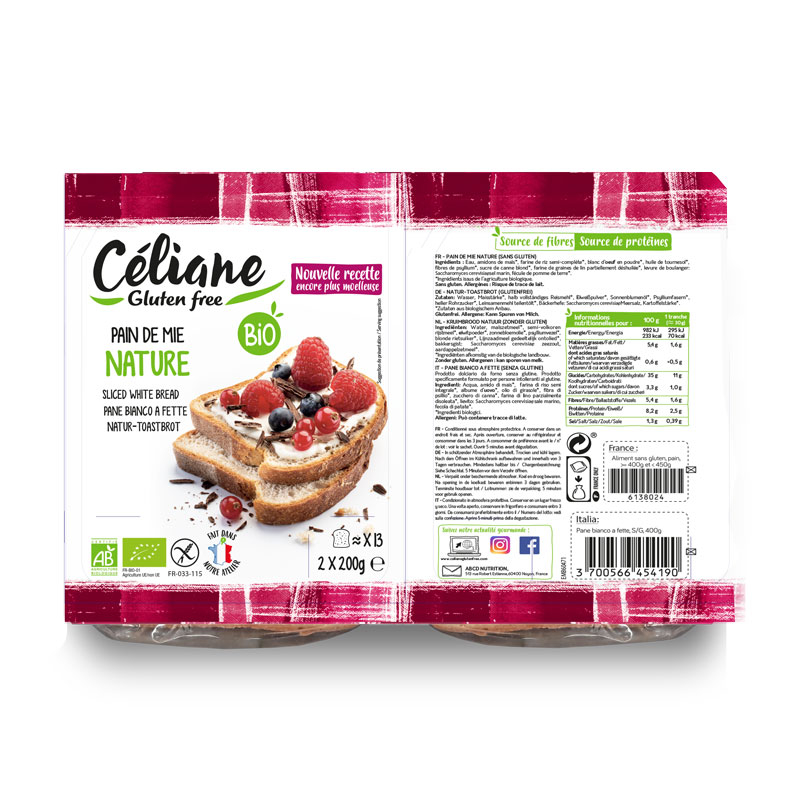 Pain de mie nature bio sans gluten - 400g