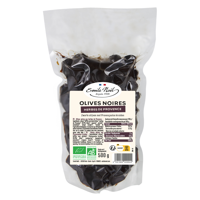 Olives noires bio aux herbes de Provence - 500g
