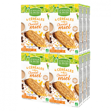 Biscuits 4 céréales - Miel et chocolat - Lot de 12x190g
