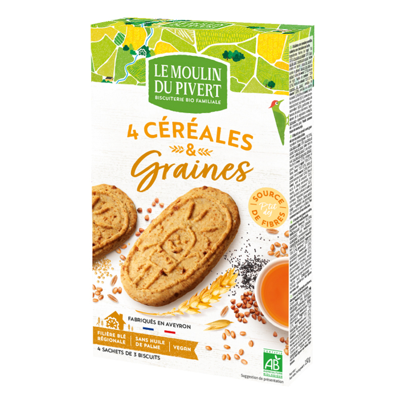 Biscuits spécial petit déjeuner - 4 céréales et graines - 190g