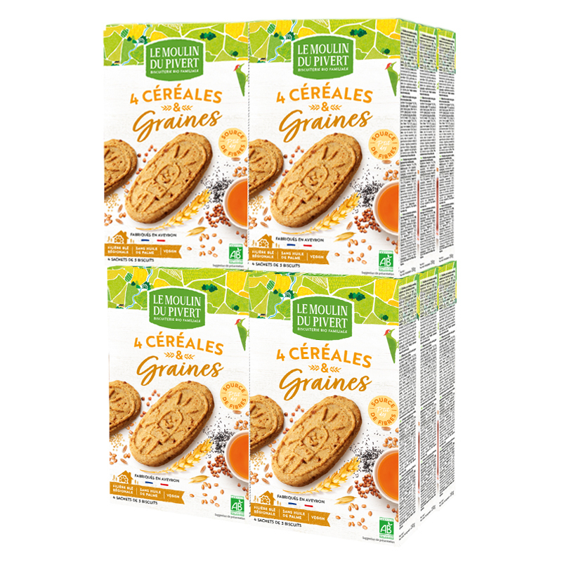Biscuits spécial petit déjeuner - 4 céréales et graines - Lot de 12x190g