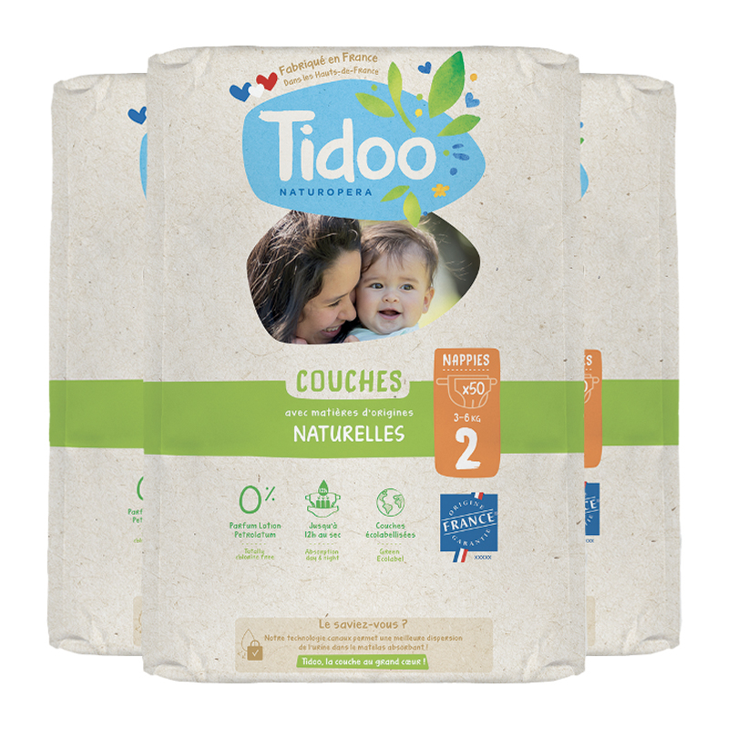Couches écologiques - Taille 2 - 3/6 kg - Lot de 3x50