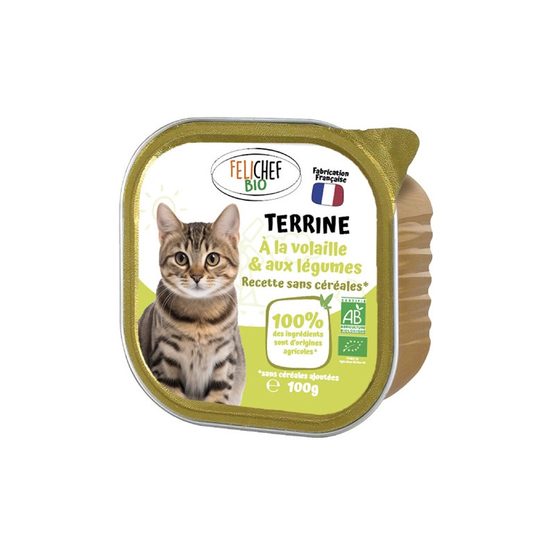 Terrine de volaille et légumes sans céréales pour chat - 100g