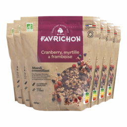 Muesli bio croustillant - Cranberry myrtille et framboise - Lot de 6x450g