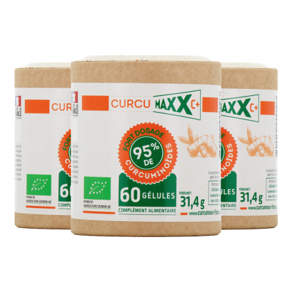 Cure 3 mois Curcumaxx C+ bio dosées à 95% - Lot de 3 boites de 60 gélules