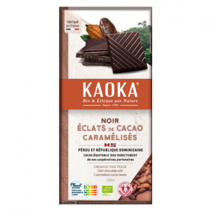 Chocolat noir 61% bio aux éclats de cacao caramélisés - 100g