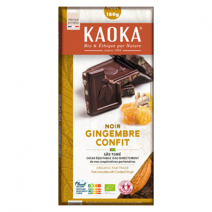 Chocolat noir bio au gingembre confit - 180g