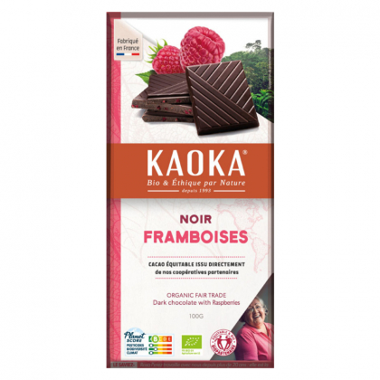 Chocolat noir 55% bio au pépites de framboise - 100g