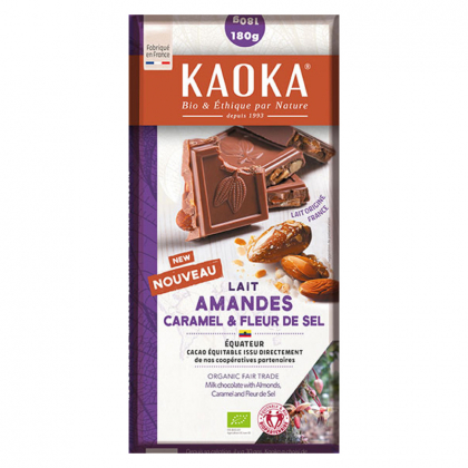 Chocolat au lait bio aux amandes, caramel et fleur de sel - 180g