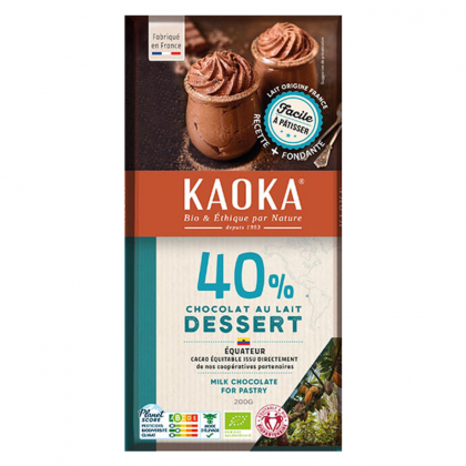 Chocolat au lait dessert bio 40% - Pâtissier - 200g