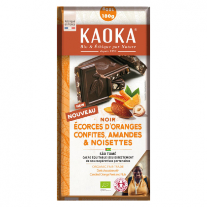 Chocolat noir bio aux écorces d'orange confite, amandes et noisettes - São Tomé - 180g