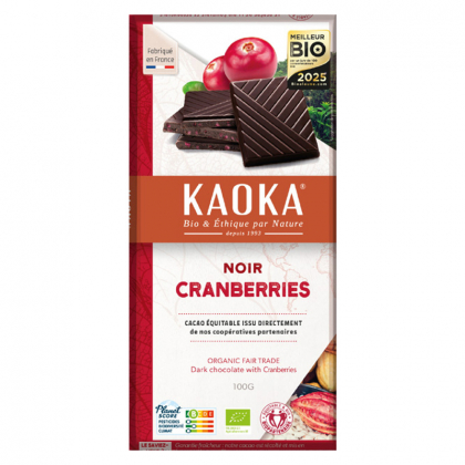 Chocolat noir bio aux cranberries - 100g