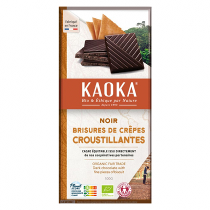 Chocolat noir bio 58% aux brisures de crêpe dentelle - 100g