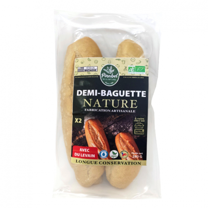 Demi-baguettes bio nature au levain naturel et levure de boulangerie - 2x140g