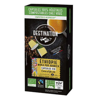 Café bio et équitable pur arabica - Éthiopie - 10 capsules compostables