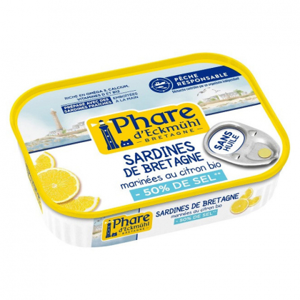 Sardines marinées au citron bio sans huile et réduites en sel - 115g