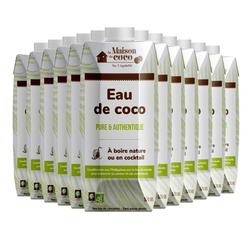 Eau de coco nature bio et équitable - Lot de 12x50cl