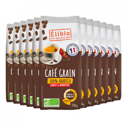 Café bio en grains - 100% Arabica - Lot de 12x250g