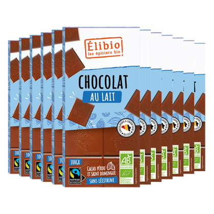 Chocolat au lait bio - 42% de cacao - Lot de 12x100g