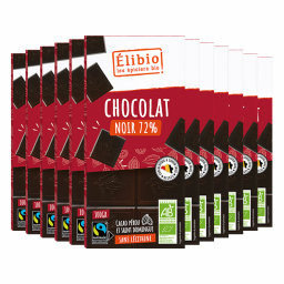 Chocolat noir bio - 72% de cacao - Lot de 12x100g