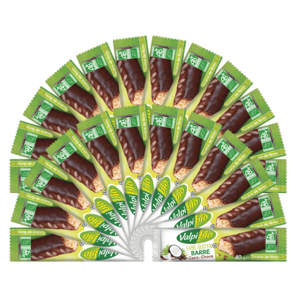 Barres bio sans gluten - Coco et chocolat noir - Lot de 24x40g